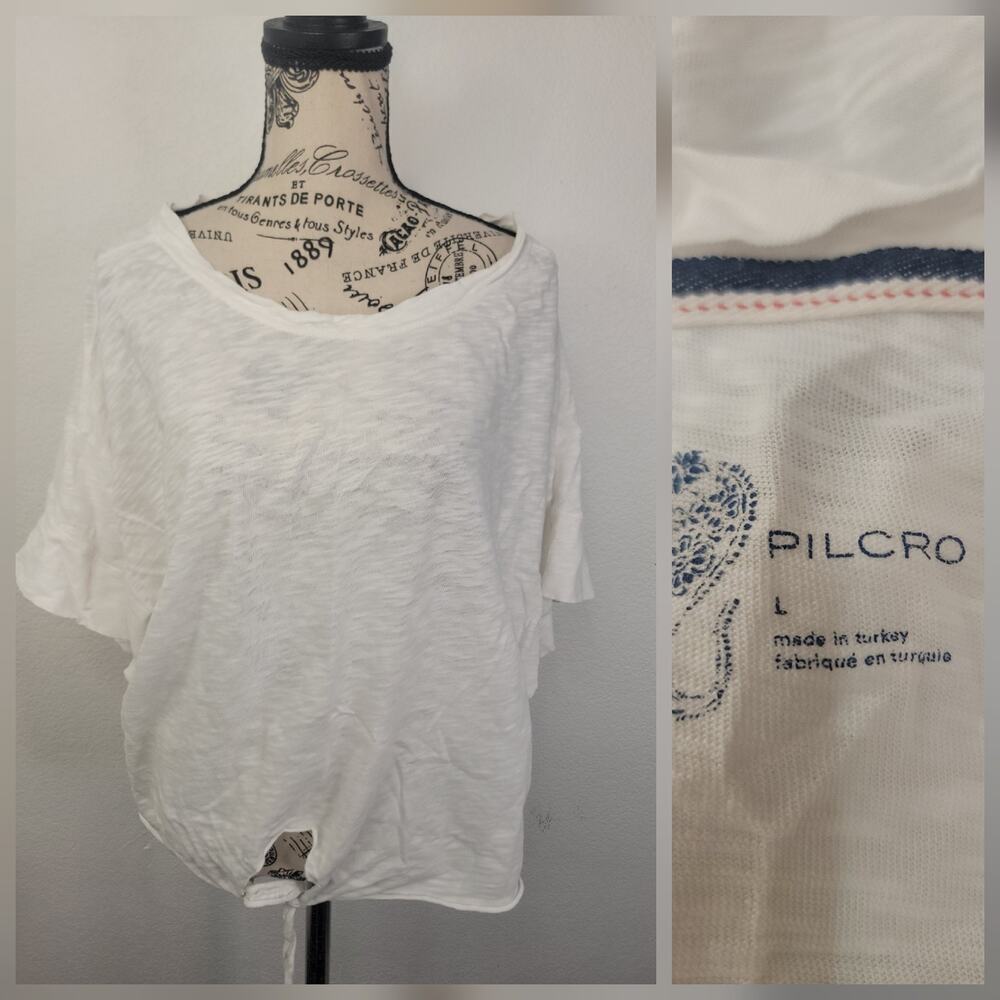 Pilcro TShirt Women’s Size Large Split Tie Front Lightweight Cotton Casual White